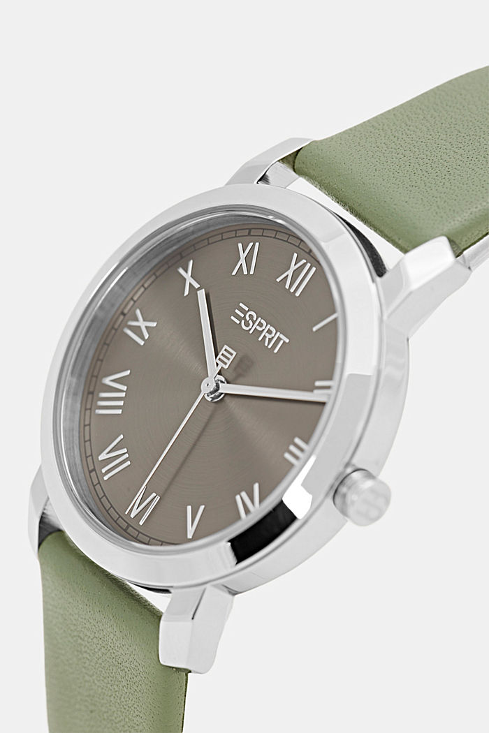 Stainless-steel watch with a leather strap