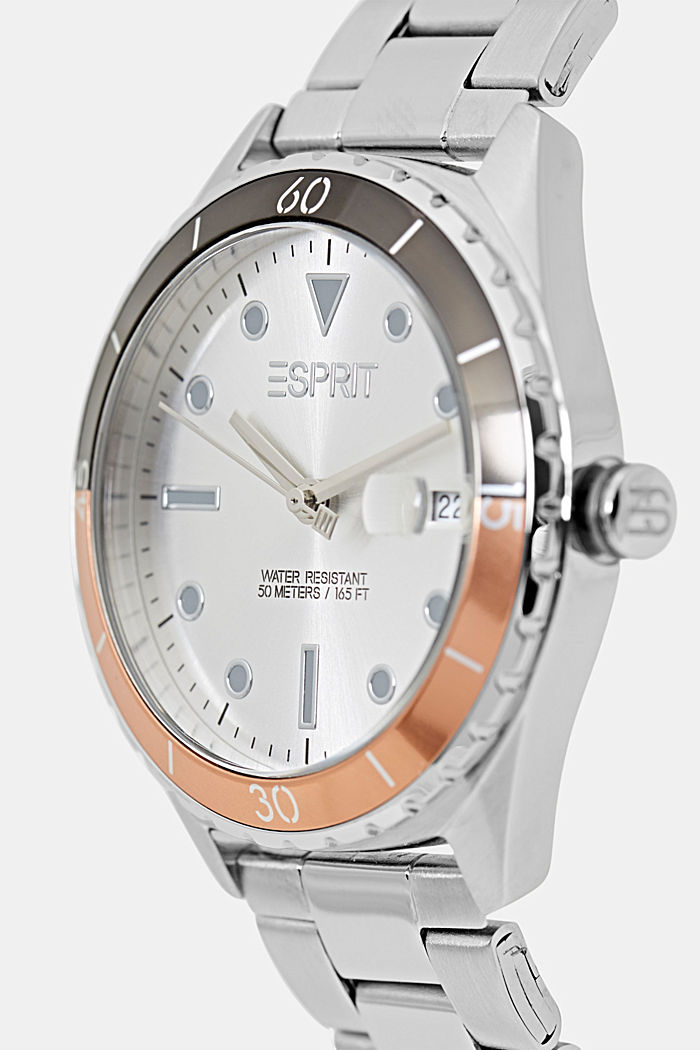 Edelstalen horloge met contrastkleurige bezel, SILVER, detail image number 1