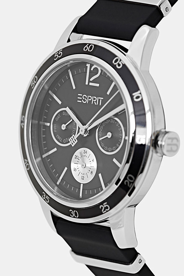 Wielofunkcyjny zegarek z gumowanym paskiem, BLACK, detail image number 1