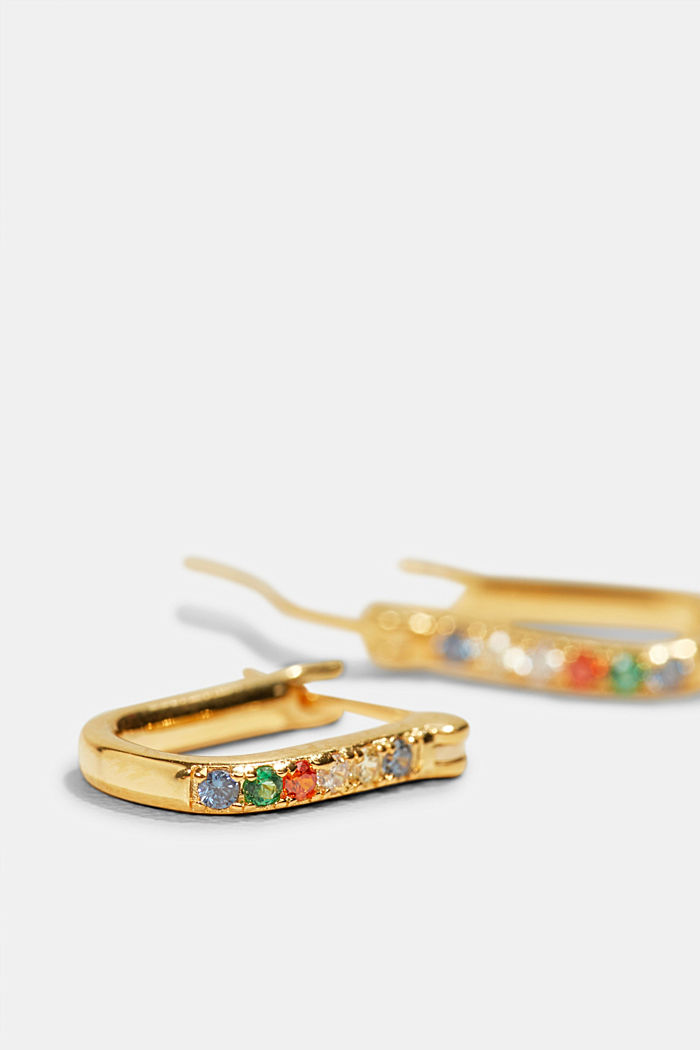 Oorbellen met kleurrijke zirkonia, sterlingzilver, GOLD, detail image number 1