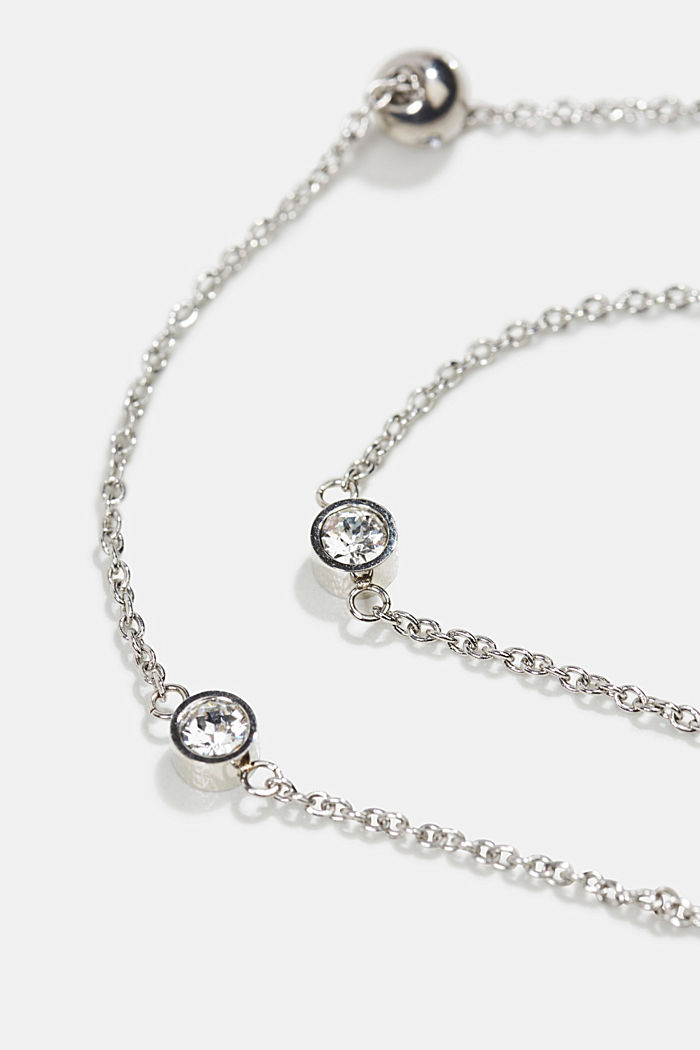 Collier orné de petites perles et de pierres en zircone, en acier inoxydable, SILVER, detail image number 1