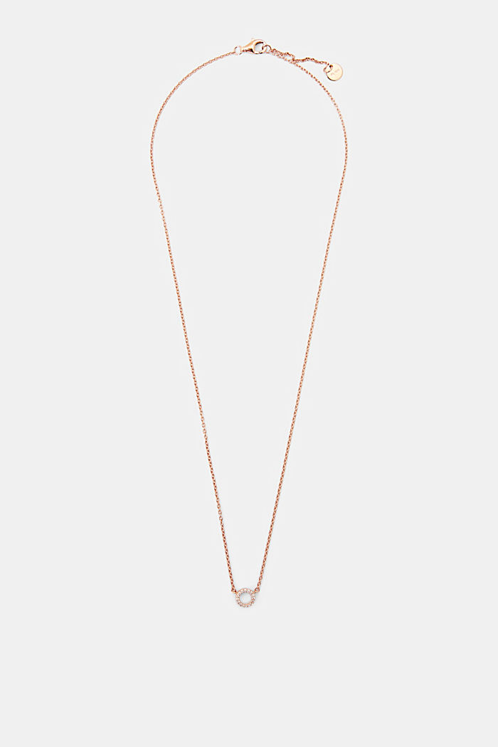 Sterling silver necklace with a round pendant, ROSEGOLD, detail image number 0