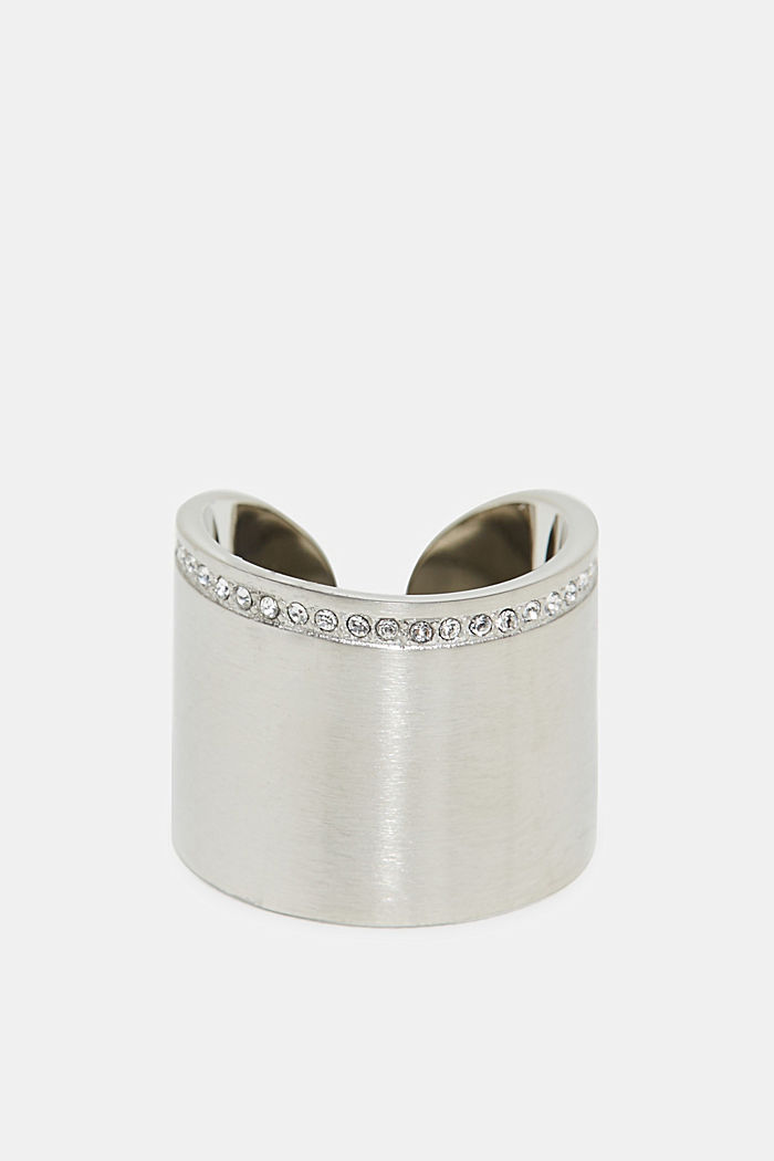 Statement ring met zirkonia, van edelstaal, SILVER, detail image number 0
