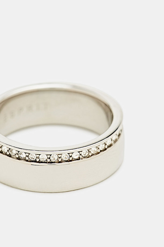Ring met een rij zirkoniasteentjes, van edelstaal, SILVER, detail image number 1