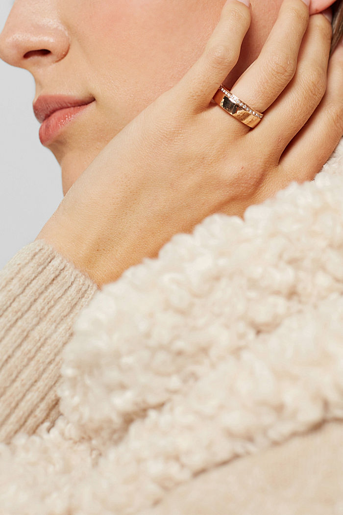 Ring met een rij zirkoniasteentjes, van edelstaal, ROSEGOLD, detail image number 2
