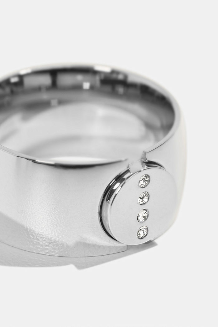 Stainless-steel ring trimmed with zirconia