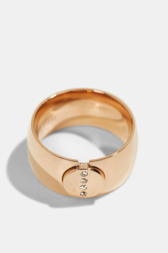 Ring van edelstaal met zirkonia, ROSEGOLD, detail image number 0