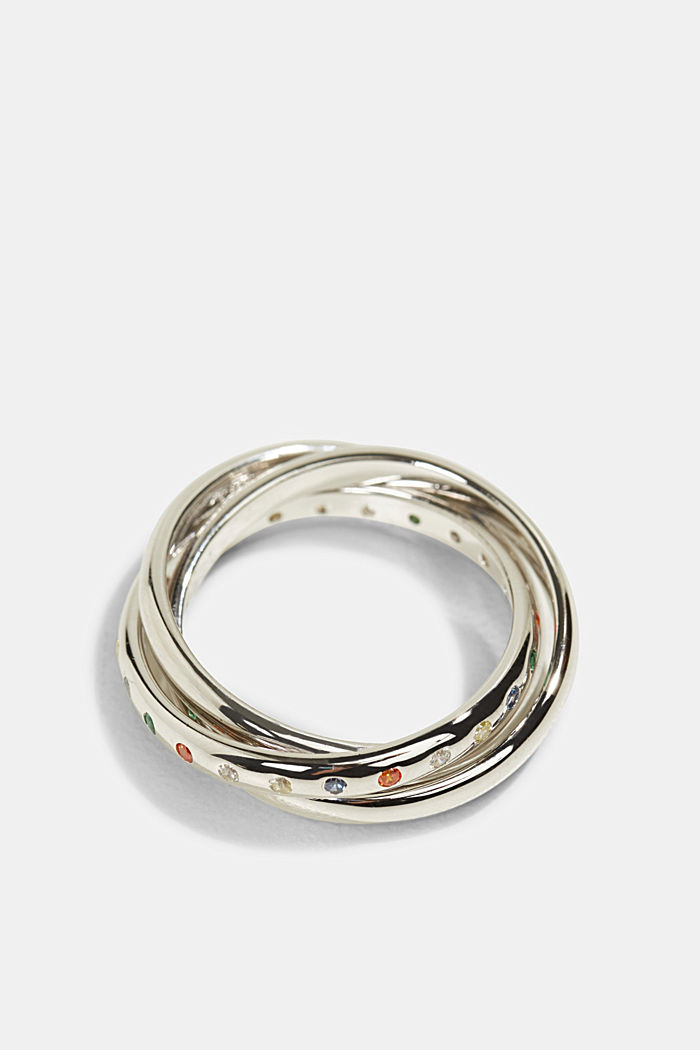 Driedelige ring met zirkonia, sterlingzilver, SILVER, detail image number 0