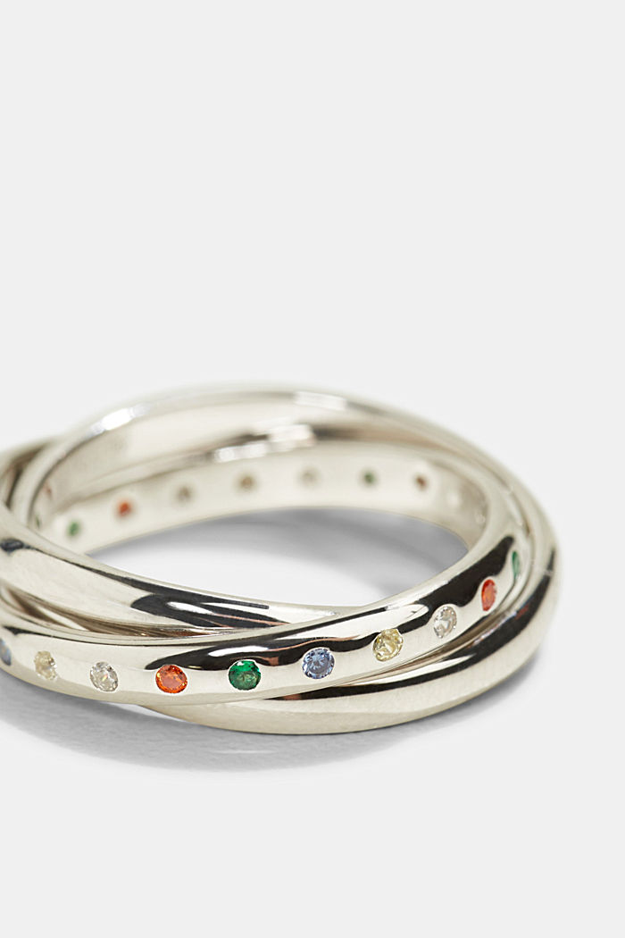 Potrójny pierścionek z cyrkoniami, srebro wysokiej próby, SILVER, detail image number 1