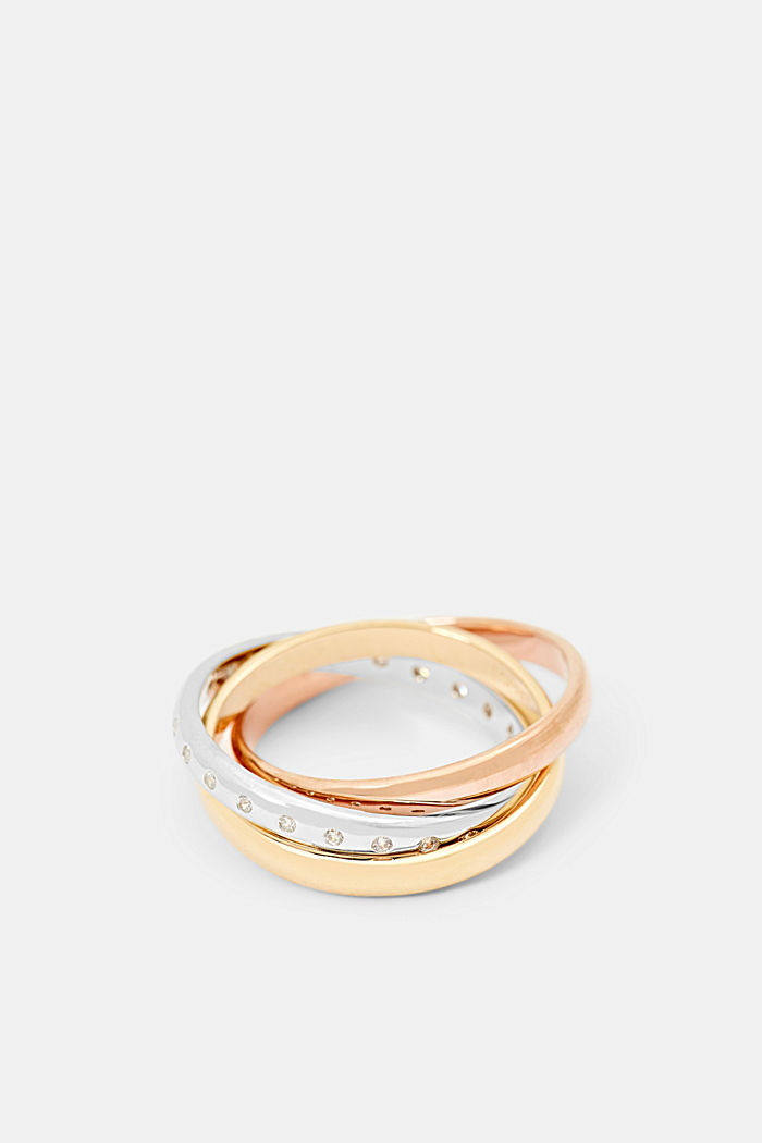 Driedelige ring van sterlingzilver met zirkonia, ROSEGOLD, detail image number 0