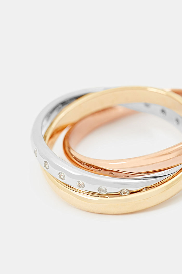 Trio ring made of sterling silver with zirconia, ROSEGOLD, detail image number 1