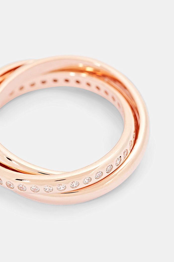 Driedelige ring met zirkonia, sterlingzilver, ROSEGOLD, detail image number 1