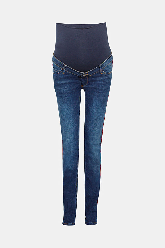 Velvet trim jeans, over-bump waistband, DARK WASHED, detail image number 0