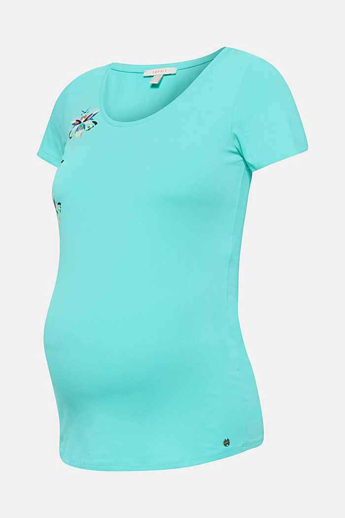 Stretch top with a subtle shiny print, LIGHT AQUA GREEN, detail image number 0