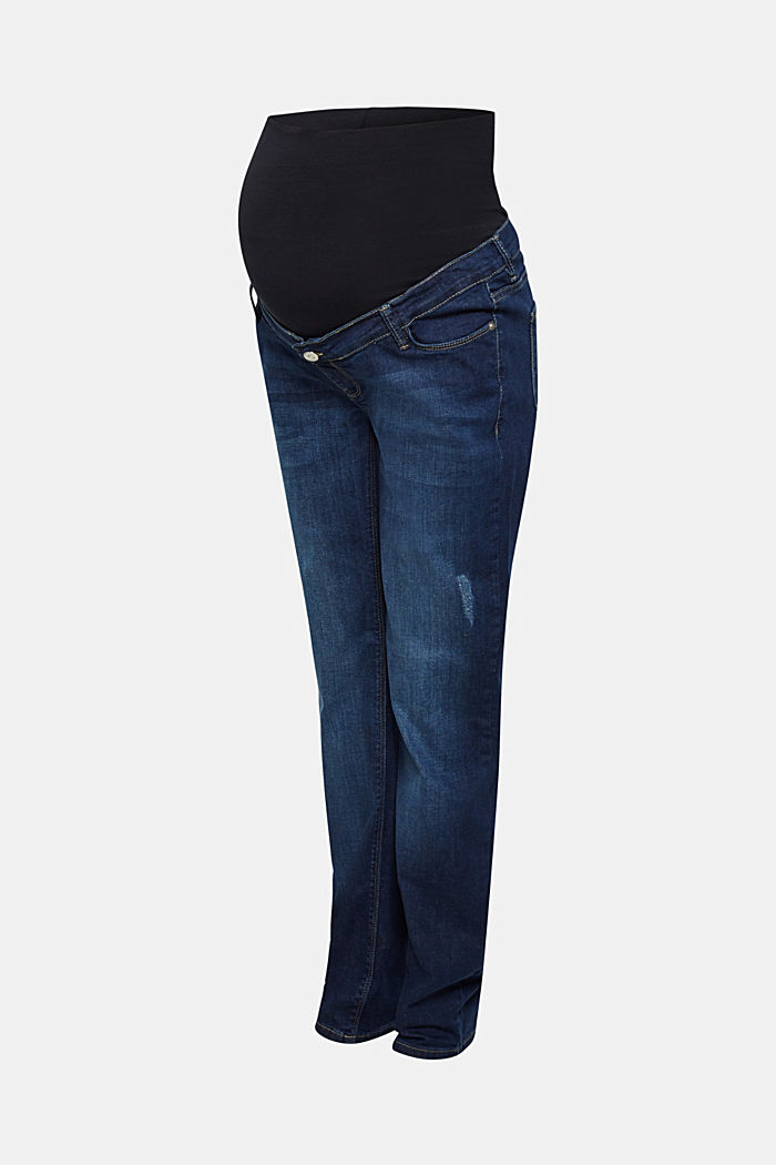 Stretch-Jeans mit Überbauchbund, DARK WASHED, overview