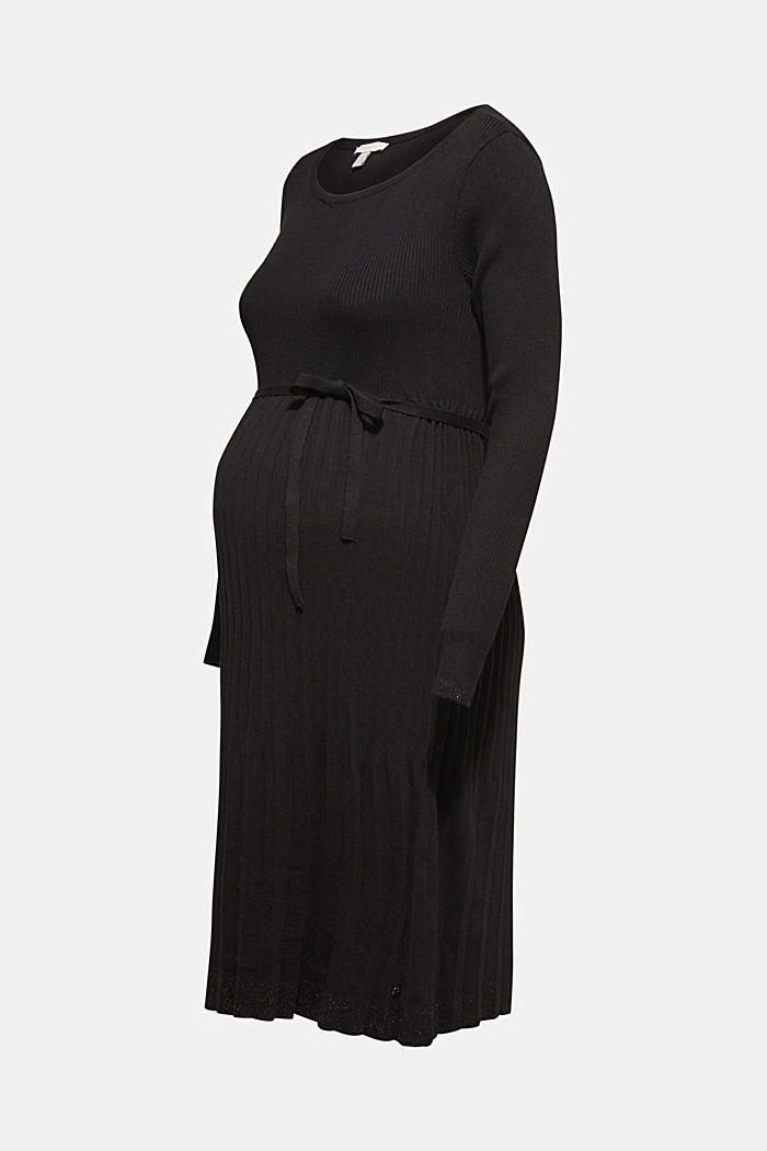 Plissiertes Strick-Kleid mit Glitzer, BLACK, overview